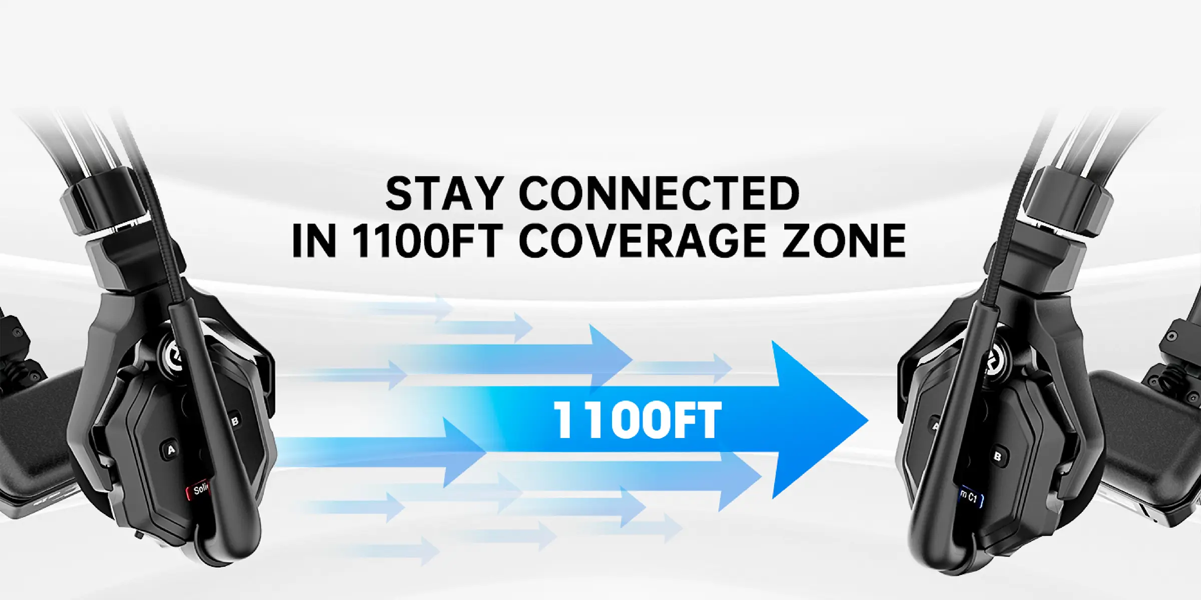 سیگنال‌دهی سیستم ارتباط دو طرفه بیسیم Solidcom C1 تا فاصله 300 متری (1000 فیت) بصورت پایدار و بدون قطعی انجام میشود.